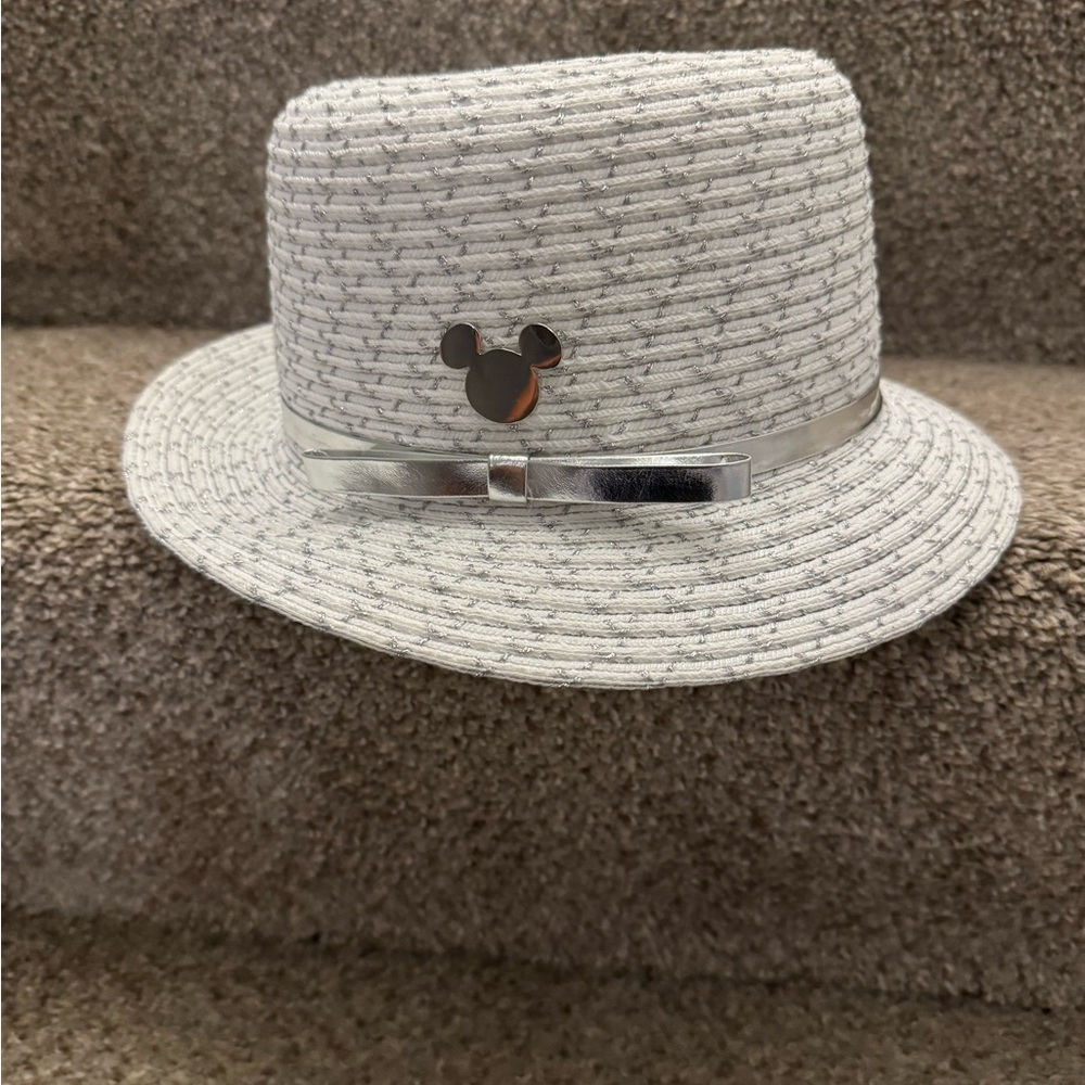 Disney Parks | Mickey Mouse Straw Hat Silver/White | Size Adult - Picture 3 of 5